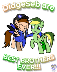 Size: 1000x1249 | Tagged: safe, artist:pigeorgien, artist:sebtheartist, imported from derpibooru, oc, oc:didgeree, oc:seb the pony, base used, brothers, brown hair, clothes, colored wings, colored wingtips, cute, didgeseb, duo, duo male, hoodie, male, not gay, ocbetes, siblings, simple background, snapback, transparent background, wings