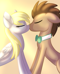 Size: 782x961 | Tagged: safe, artist:fallsplash, imported from derpibooru, derpy hooves, doctor whooves, time turner, earth pony, pegasus, pony, bowtie, doctorderpy, eyes closed, female, kissing, male, mare, shipping, stallion, straight