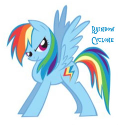 Size: 720x764 | Tagged: safe, artist:lauren faust, imported from derpibooru, rainbow dash, pegasus, pony, 2009, cropped, needs more jpeg, old cutie mark, rainbow cyclone, show bible, simple background, smiling, solo, white background, wings