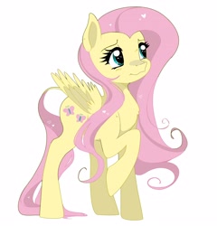 Size: 3384x3520 | Tagged: safe, artist:sonatadusklover, imported from derpibooru, fluttershy, pegasus, pony, blushing, chest fluff, cute, female, folded wings, heart, high res, looking away, mare, one hoof raised, raised hoof, shyabetes, simple background, smiling, solo, standing, three quarter view, white background, wings