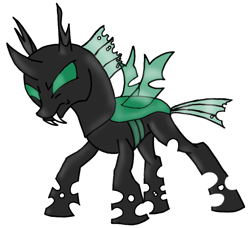 Size: 754x687 | Tagged: safe, artist:agdapl, imported from derpibooru, oc, oc only, changeling, angry, base used, changeling oc, fangs, green changeling, male, simple background, solo, white background