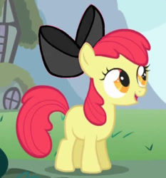 Size: 501x537 | Tagged: safe, edit, edited screencap, imported from derpibooru, screencap, apple bloom, earth pony, pony, call of the cutie, season 1, apple bloom's bow, bow, cropped, female, filly, hair bow, recolor, smiling