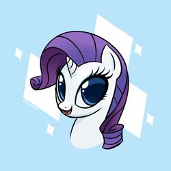 Size: 2433x2433 | Tagged: safe, artist:zailartx, imported from derpibooru, rarity, pony, unicorn, blue background, bust, female, high res, mare, simple background, smiling, solo