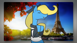 Size: 1280x720 | Tagged: safe, artist:crikeydave, imported from derpibooru, oc, oc only, oc:madame banane, pony, bronydays, euro ponies unite, france, mascot, paris, solo, youtube link