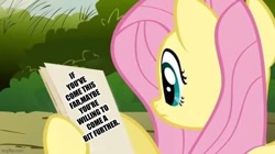 Size: 720x404 | Tagged: safe, edit, edited screencap, imported from derpibooru, screencap, fluttershy, pegasus, pony, putting your hoof down, exploitable meme, female, meme, paper, solo, template, the shawshank redemption