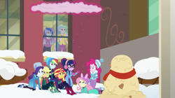 Size: 1920x1074 | Tagged: safe, imported from derpibooru, screencap, applejack, fluttershy, pinkie pie, princess celestia, princess luna, rainbow dash, rarity, sci-twi, sunset shimmer, twilight sparkle, equestria girls, equestria girls series, holidays unwrapped, spoiler:eqg series (season 2), blizzard or bust, humane five, humane seven, humane six, vice principal luna