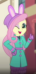 Size: 272x562 | Tagged: safe, imported from derpibooru, screencap, fluttershy, equestria girls, equestria girls series, holidays unwrapped, spoiler:eqg series (season 2), blizzard or bust, cropped, solo, thumbs up