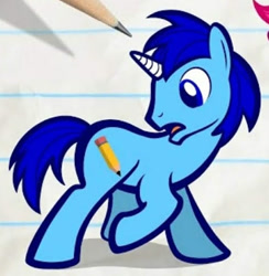 Size: 565x579 | Tagged: safe, artist:pagiepoppie12345, imported from derpibooru, pony, unicorn, colored pupils, horn, male, open mouth, pencil, pencilmate, pencilmation, ponified, solo, solo male, stallion