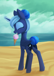 Size: 988x1394 | Tagged: safe, artist:dusthiel, imported from derpibooru, princess luna, alicorn, pony, alternate hairstyle, atg 2021, food, ice cream, licking, newbie artist training grounds, solo, tongue out