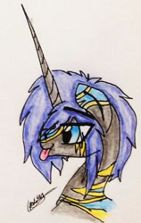 Size: 434x686 | Tagged: safe, artist:beamybutt, imported from derpibooru, oc, oc only, pony, unicorn, :p, bust, horn, male, signature, solo, stallion, tongue out, traditional art, unicorn oc
