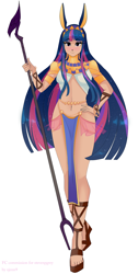 Size: 1008x2000 | Tagged: safe, artist:xjenn9, imported from derpibooru, twilight sparkle, human, egyptian, fate (series), fate grand order, female, humanized, loincloth, nitocris (fate), outfit, simple background, solo, staff, white background