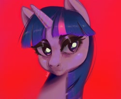 Size: 2293x1858 | Tagged: safe, artist:lentele, imported from derpibooru, twilight sparkle, pony, bust, female, portrait, red background, simple background, solo