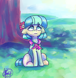 Size: 1850x1900 | Tagged: safe, artist:mannybcadavera, imported from derpibooru, coco pommel, earth pony, pony, cocobetes, cute, female, sitting, solo, tree