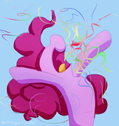 Size: 1020x1080 | Tagged: safe, artist:kirbyliscious, imported from derpibooru, pinkie pie, earth pony, pony, atg 2021, confetti, female, newbie artist training grounds, open mouth, simple background, solo, volumetric mouth