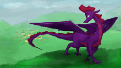 Size: 1280x720 | Tagged: safe, artist:kirbyliscious, imported from derpibooru, tempest shadow, dragon, dragoness, dragonified, female, looking back, solo, species swap