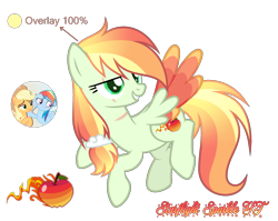 Size: 1944x1548 | Tagged: safe, artist:gloriaartist, artist:starflightsparkleyt, imported from derpibooru, applejack, rainbow dash, oc, oc:flare strike, pegasus, pony, appledash, female, lesbian, magical lesbian spawn, mare, offspring, parent:applejack, parent:rainbow dash, parents:appledash, shipping, simple background, transparent background