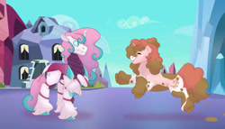 Size: 1280x732 | Tagged: safe, artist:itstechtock, imported from derpibooru, princess flurry heart, oc, oc:cherry blossom (itstechtock), oc:persephone, changepony, hybrid, pony, unicorn, alternate universe, interspecies offspring, mud, offspring, parent:big macintosh, parent:princess cadance, parent:queen chrysalis, parent:shining armor, parent:sugar belle, parents:shining chrysalis, parents:shiningcadance, parents:sugarmac, species swap, story included