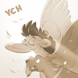 Size: 1024x1024 | Tagged: safe, artist:28gooddays, imported from derpibooru, oc, dog, pegasus, pony, behaving like a dog, commission, monochrome, ych example, ych sketch, your character here