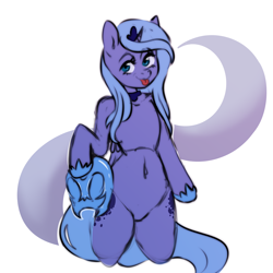 Size: 4000x4000 | Tagged: safe, artist:0blackster, artist:ranillopa, imported from derpibooru, princess luna, alicorn, pony, semi-anthro, belly button, helmet, implied nightmare moon, solo, tongue out