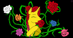 Size: 1980x1020 | Tagged: safe, artist:terminalhash, imported from derpibooru, oc, oc only, oc:rouzfirecarrot, pony, unicorn, digital art, flower, rose, solo, vector