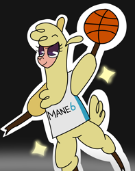 Size: 1500x1900 | Tagged: safe, artist:mythril azure, imported from derpibooru, paprika paca, alpaca, them's fightin' herds, basketball, community related, female, paprika (tfh), solo, sports