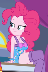 Size: 639x961 | Tagged: safe, edit, edited screencap, imported from derpibooru, screencap, pinkie pie, equestria girls, equestria girls series, sunset's backstage pass!, spoiler:eqg series (season 2), breast edit, breasts, busty pinkie pie, clothes, cropped, dress, female, smiling, solo
