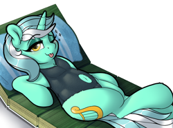 Size: 984x732 | Tagged: safe, artist:llametsul, imported from derpibooru, imported from ponybooru, lyra heartstrings, pony, unicorn, ;p, belly button, blushing, clothes, cutie mark, eyeshadow, female, horn, looking at you, lounging, lying down, makeup, mare, navel cutout, on back, one eye closed, one-piece swimsuit, simple background, smiling, solo, sparkles, sticker, stupid sexy lyra, swimsuit, tongue out, towel, transparent background, wink, winking at you