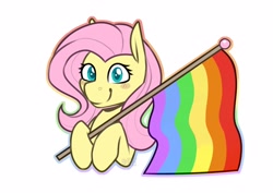 Size: 3508x2480 | Tagged: safe, artist:jellysiek, artist:jellysketch, imported from derpibooru, fluttershy, pegasus, pony, blushing, cute, female, gay pride flag, high res, holding a flag, looking at you, mare, pride, pride flag, pride month, rainbow, rainbow flag, shyabetes, smiling, smiling at you, solo