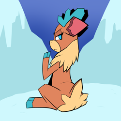 Size: 1800x1800 | Tagged: safe, artist:pembroke, imported from derpibooru, velvet reindeer, deer, reindeer, them's fightin' herds, butt, community related, female, frown, looking back, mountain, sitting, solo, velvet (tfh), velvet is not amused, velvetbutt