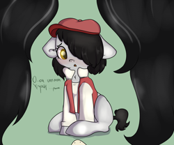 Size: 3000x2500 | Tagged: safe, artist:dumbwoofer, imported from derpibooru, oc, oc:chimney peep, oc:floor bored, pony, blank flank, blushing, clothes, female, female pov, first person view, hair over one eye, hat, high res, mare, neet, nervous, offscreen character, offscreen female, pov, text