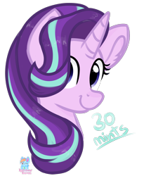 Size: 1560x1900 | Tagged: safe, artist:rainbow eevee, imported from ponybooru, starlight glimmer, pony, unicorn, 30 minute art challenge, challenge, cute, eyelashes, female, glimmerbetes, grin, looking at you, medibang paint, multicolored mane, purple eyes, simple background, smiling, smiling at you, solo, text, transparent background