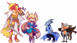 Size: 2647x1489 | Tagged: safe, artist:sitaart, imported from derpibooru, oc, oc only, oc:steel prism, oc:thumbtack, anthro, griffon, unicorn, griffon oc, non-mlp oc, smug