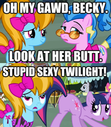 Size: 600x684 | Tagged: safe, edit, edited screencap, imported from derpibooru, screencap, surf, turf, twilight sparkle, earth pony, pony, unicorn, putting your hoof down, season 2, baby got back, butt, female, meme, plot, sir mix-a-lot, song reference, stupid sexy twilight, twibutt