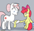 Size: 1000x890 | Tagged: safe, artist:empyu, imported from derpibooru, apple bloom, nurse redheart, earth pony, pony, cartoon physics, duo, female, filly, mare, noodle arms, shocked, sitting, stretchy