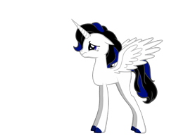 Size: 830x650 | Tagged: safe, imported from derpibooru, oc, oc only, oc:princess vanessa, alicorn, pony, pony creator, alicorn oc, blue eyes, blue mane, female, horn, mare, sad, simple background, solo, transparent background, wings