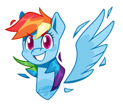 Size: 1150x1000 | Tagged: safe, artist:imaplatypus, imported from derpibooru, rainbow dash, pegasus, pony, bust, colored pupils, cute, dashabetes, looking at you, portrait, smiling, solo, spread wings, wings