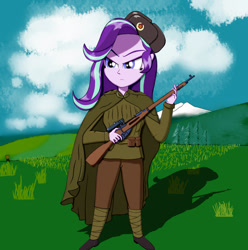 Size: 1280x1289 | Tagged: safe, artist:javisparkle, imported from derpibooru, starlight glimmer, human, equestria girls, clothes, communism, gun, military uniform, mosin nagant, rifle, solo, soviet union, stalin glimmer, uniform, weapon