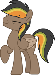 Size: 1353x1856 | Tagged: safe, artist:pegasski, imported from derpibooru, oc, oc only, oc:golden road, pegasus, pony, male, one eye closed, simple background, solo, stallion, transparent background, two toned wings, wings, wink