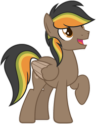 Size: 1024x1318 | Tagged: safe, artist:pegasski, imported from derpibooru, oc, oc only, oc:golden road, pegasus, pony, male, raised hoof, simple background, solo, stallion, transparent background, two toned wings, wings