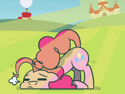 Size: 1800x1350 | Tagged: safe, artist:flutterluv, imported from derpibooru, imported from ponybooru, pinkie pie, earth pony, pony, atg 2021, crepuscular rays, mushroom kingdom, newbie artist training grounds, princess peach's castle, solo, super mario bros., super mario odyssey