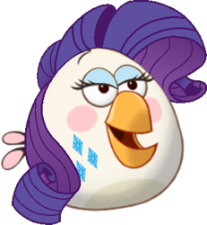 Size: 320x347 | Tagged: safe, artist:muhammad yunus, artist:tanahgrogot, imported from derpibooru, rarity, bird, chicken, friendship is magic, angry birds, angry birds toons, bedroom eyes, crossover, cursed image, equine, eyelashes, female, hair, hasbro, mammal, mare, matilda (angry birds), my little pony, open mouth, open smile, simple background, smiling, solo, transparent background