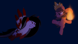 Size: 735x418 | Tagged: safe, artist:altersmay87, artist:be_yourself, artist:earthpone06, imported from derpibooru, oc, oc only, oc:freedom luck, oc:salasika, earth pony, pegasus, angry, base used, blood, crown, dark, duo, duo female, evil, female, fire, flower, freedamn lock, ibispaint x, indonesia, indonesian flag, jewelry, light, looking at each other, mare, necklace, nusaponycon, regalia, unamused