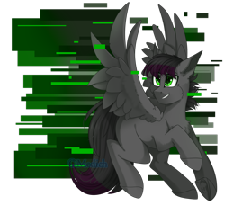 Size: 2564x2339 | Tagged: safe, artist:mediasmile666, imported from derpibooru, oc, oc only, pegasus, pony, abstract background, blank flank, cheek fluff, commission, eye clipping through hair, flying, grin, high res, male, pegasus oc, raised hoof, sidemouth, smiling, solo, speedpaint available, spread wings, stallion, wings