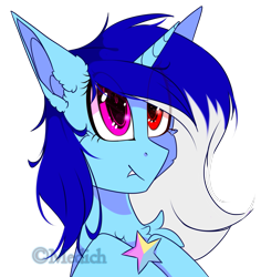 Size: 1657x1756 | Tagged: safe, artist:mediasmile666, imported from derpibooru, oc, oc only, pony, unicorn, bust, cute, cute little fangs, fangs, female, heterochromia, jewelry, mare, pendant, simple background, solo, transparent background