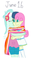 Size: 2000x3559 | Tagged: safe, artist:bigpurplemuppet99, imported from derpibooru, bon bon, lyra heartstrings, sweetie drops, equestria girls, female, high res, kissing, lesbian, lyrabon, pride, shipping