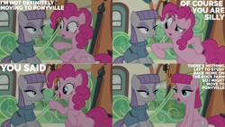 Size: 1280x720 | Tagged: safe, edit, edited screencap, editor:quoterific, imported from derpibooru, screencap, maud pie, pinkie pie, earth pony, pony, rock solid friendship, season 7, duo, duo female, female, friendship express, mare, open mouth, train