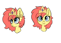 Size: 2093x1472 | Tagged: safe, artist:yelowcrom, imported from derpibooru, oc, oc only, oc:brushie, earth pony, pony, beanbrows, bust, celestia's crown, crown, eyebrows, eyebrows visible through hair, female, jewelry, mare, regalia, simple background, solo, white background