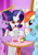 Size: 2480x3507 | Tagged: safe, artist:twidasher, imported from derpibooru, applejack, rainbow dash, rarity, twilight sparkle, alicorn, pegasus, pony, unicorn, embroidery, female, glasses, high res, lesbian, magic, open mouth, rarijack, rarity's glasses, sewing needle, shipping, signature, smiling, table, telekinesis, thread, trio, twidash, twilight sparkle (alicorn), wing hands, wings
