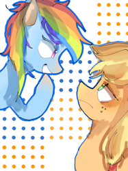 Size: 500x667 | Tagged: artist needed, source needed, safe, imported from derpibooru, applejack, rainbow dash, earth pony, pegasus, pony, appledash, female, lesbian, shipping