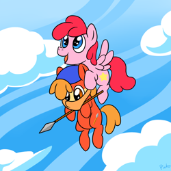 Size: 800x800 | Tagged: safe, artist:perfectpinkwater, imported from derpibooru, pegasus, pony, bandana, bandana waddle dee, crossover, kirby, kirby (character), kirby (series), nintendo, ponified, puffball, spear, waddle dee, weapon